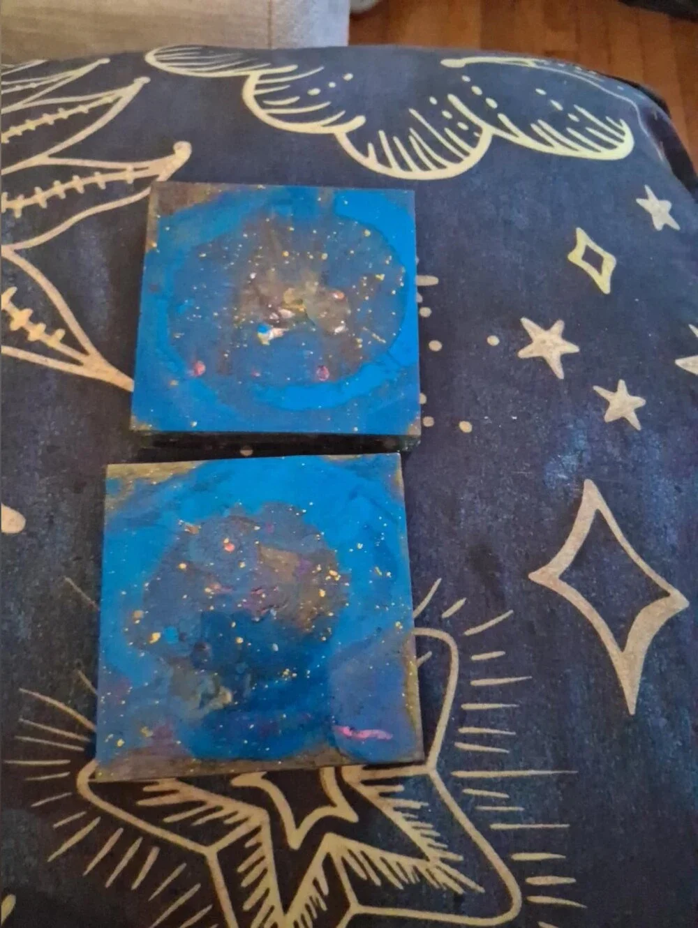 Handmade Resin Coaster Set - Deep Purple & Blue Galaxy with Gold Accents